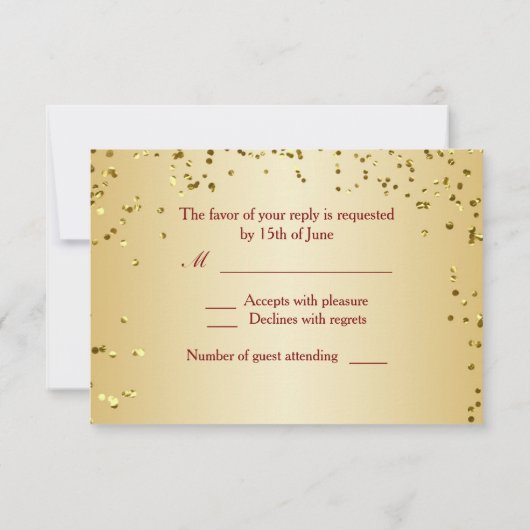 Goud roos op rode, confetti Wedding RSVP (Achterkant)