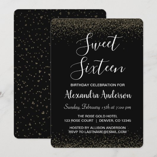 Goud Roos Petal Sweet Zestien Verjaardag Kaart (Voorkant / Achterkant)