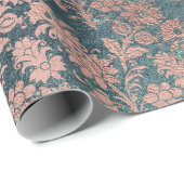 Goud Roos Royal Chic Blauwgroen Blush Metallic Flo Cadeaupapier (Rol Hoek)