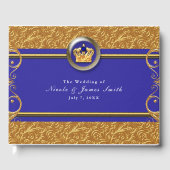 Goud & Royal Blauw Kroon Bruiloft Elegant Party Gastenboek (Voorkant)