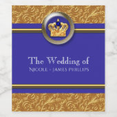 Goud & Royal Blauwe Kroon Elegante Custom Wijn Eti Etiket (Enkel label)