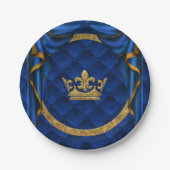 Goud & Royal Blue Crown & Drapes Verjaardagsfeest Papieren Bordje (Voorkant)