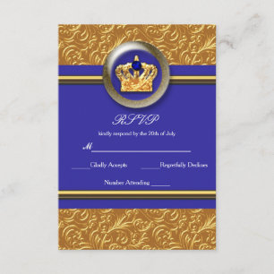 Goud & Royal Blue Crown Elegant Event RSVP-kaart RSVP Kaartje