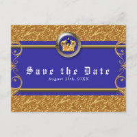 Goud & Royal Blue Crown Elegant Glam Save the Date