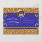Goud & Royal Blue Crown Elegant Glam Save the Date Aankondigingskaart (Achterkant)