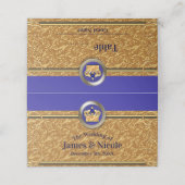 Goud & Royal Blue Crown Party Tafelnummer Plaatskaartje (Buitenkant ongevouwen)