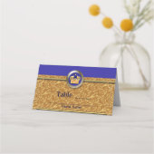 Goud & Royal Blue Crown Party Tafelnummer Plaatskaartje (Achterkant)