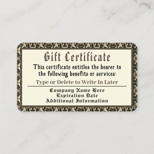 Goud Royalty-cadeaubon Visitekaartje (Voorkant)