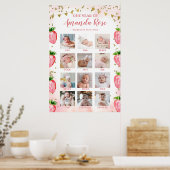 Goud Roze Aardbei Eerste Jaar Foto Collage Poster (Keuken)