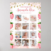 Goud Roze Aardbei Eerste Jaar Foto Collage