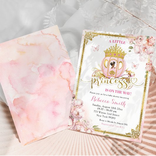 Goud Roze Afrikaans Prinses Carriage Baby shower Kaart