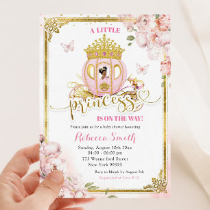 Goud Roze Afrikaans Prinses Carriage Baby shower Kaart