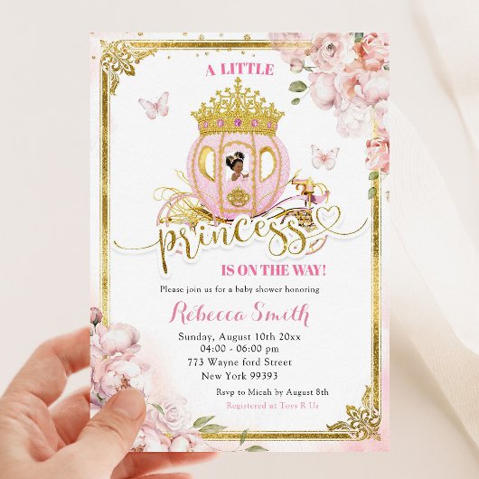 Goud Roze Afrikaans Prinses Carriage Baby shower Kaart