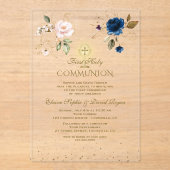 Goud Roze Blauw Bloemen Tweeling Eerste Heilige Co Acryl Uitnodigingen (Voorkant)