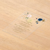 Goud Roze Blauw Bloemstuk Tweeling Eerste Heilige  Acryl Uitnodigingen (Laagn)