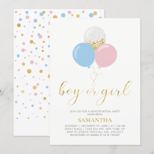 Goud, Roze, Blauw    Geslacht Reveal Baby Shower Kaart