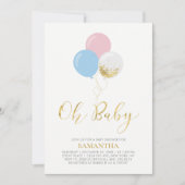 Goud, roze, blauwe ballonnen | O BABY BABY SHOWER Kaart (Voorkant)