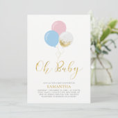 Goud, roze, blauwe ballonnen | O BABY BABY SHOWER Kaart (Staand voorkant)