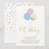 Goud, roze, blauwe ballonnen | O BABY BABY SHOWER Kaart (Voorkant / Achterkant)