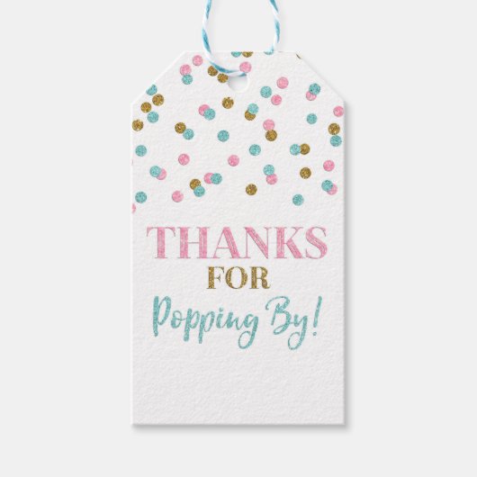Goud Roze Blauwe Confetti Bedankt voor het langsko Cadeaulabel (Voorkant)