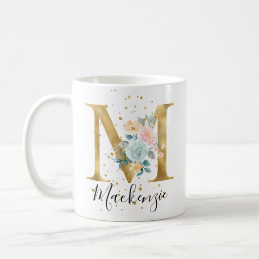 Goud roze blauwe pasta Florence Waterverf Monogram Koffiemok (Links)