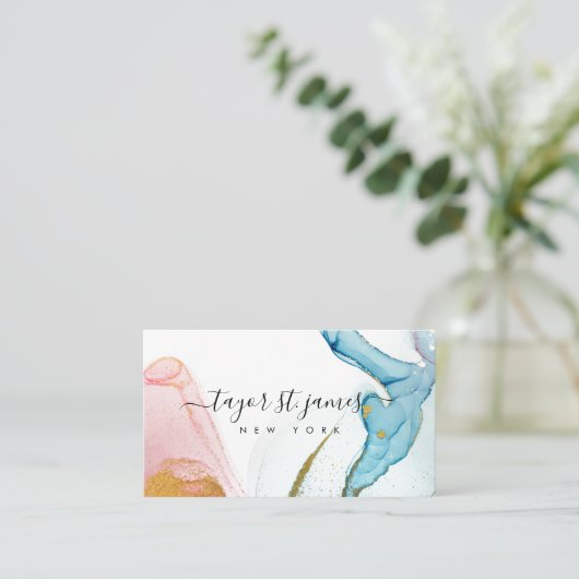 Goud roze blauwe Waterverf schilderende plaat Visitekaartje (Staand voorkant)