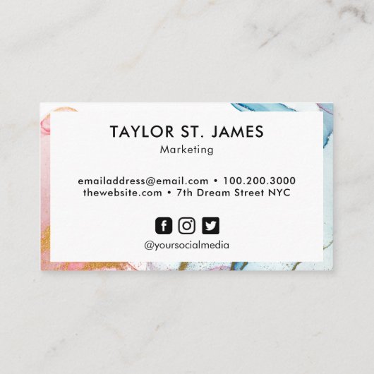Goud roze blauwe Waterverf schilderende plaat Visitekaartje (Achterkant)