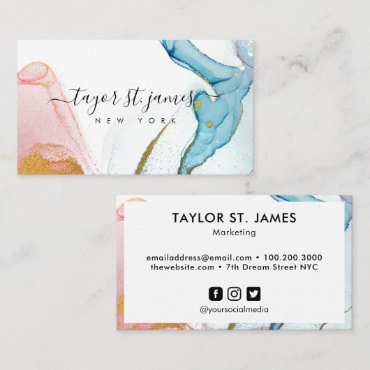 Goud roze blauwe Waterverf schilderende plaat Visitekaartje (Voorkant / Achterkant)