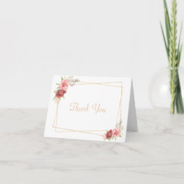 Goud/roze bloemen gevouwen bedankkaart