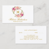 Goud Roze Bloemen Haar Stylist Afspraakkaart M Afsprakenkaartje (Voorkant / Achterkant)