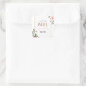 Goud Roze Bloemen Meisje Baby shower Lijst Vierkante Sticker (Tas)