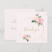 Goud Roze Bloemen Romantische Bruiloft Bedankkaart (Voorkant / Achterkant)