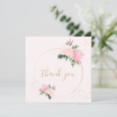 Goud Roze Bloemen Romantische Bruiloft Bedankkaart (Staand voorkant)