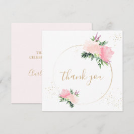 Goud Roze Bloemen Romantische Bruiloft Bedankkaart