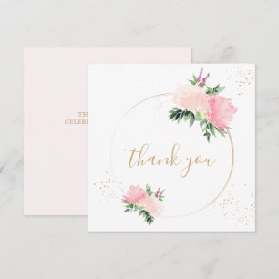Goud Roze Bloemen Verjaardag Flat Dank u kaart