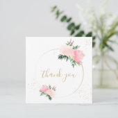 Goud Roze Bloemen Verjaardag Flat Dank u kaart (Staand voorkant)