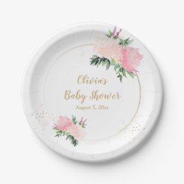 Goud roze bloemig Baby shower Papieren Bordje