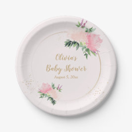 Goud roze bloemig Baby shower Papieren Bordje