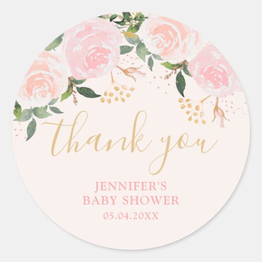 Goud roze bloemig Baby shower Ronde Sticker (Voorkant)