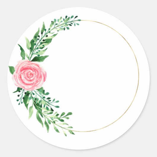 Goud Roze Bloemige Waterverf Elegant Ronde Sticker (Voorkant)