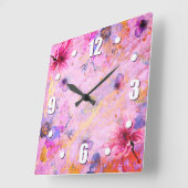  goud roze bloemige waterverf romantisch chic vierkante klok (Hoek)