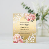 Goud roze bloemstukken 50e verjaardag uitnodiging (Staand voorkant)