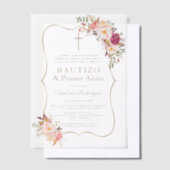 Goud Roze Blush Bloemen 1e Verjaardag Doop Vellum Uitnodigingen (Offset)