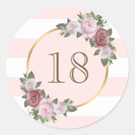 Goud Roze Blush Bloemen Custom Nummer Ronde Sticker