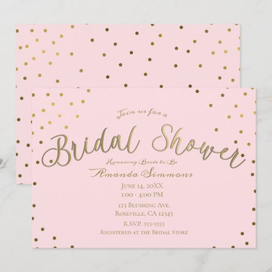 Goud & Roze Blush Modern Glam Bruiloftsfeest Kaart (Voorkant / Achterkant)