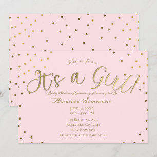 Goud & Roze Blush Modern It's a Girl Baby Shower Kaart