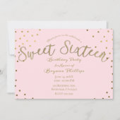 Goud & Roze Blush Modern Sweet 16 Verjaardagsfeest Kaart (Voorkant)