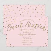 Goud & Roze Blush Modern Sweet 16 Verjaardagsfeest Kaart (Voorkant / Achterkant)