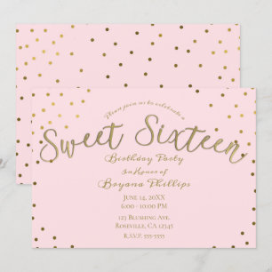 Goud & Roze Blush Modern Zoete 16 Verjaardagsfeest Kaart