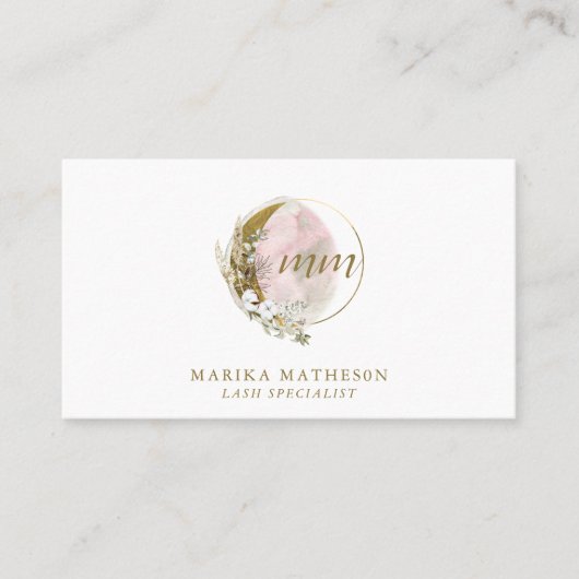 Goud Roze Blush Monogram Waterverf Hemels Visitekaartje (Voorkant)